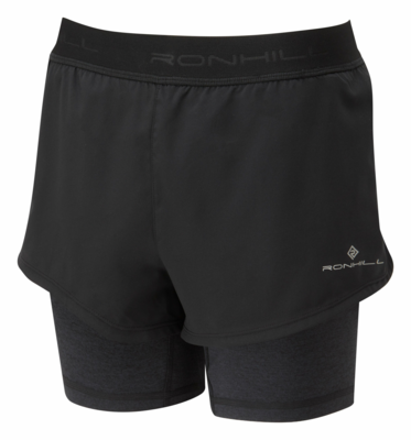 Womens Ronhill Tech Twin Shorts (Black/Charcoal Marl)
