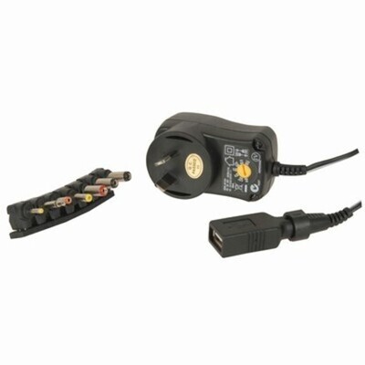 3-12V DC 12W Power Supply 7DC Plugs and USB Outlet