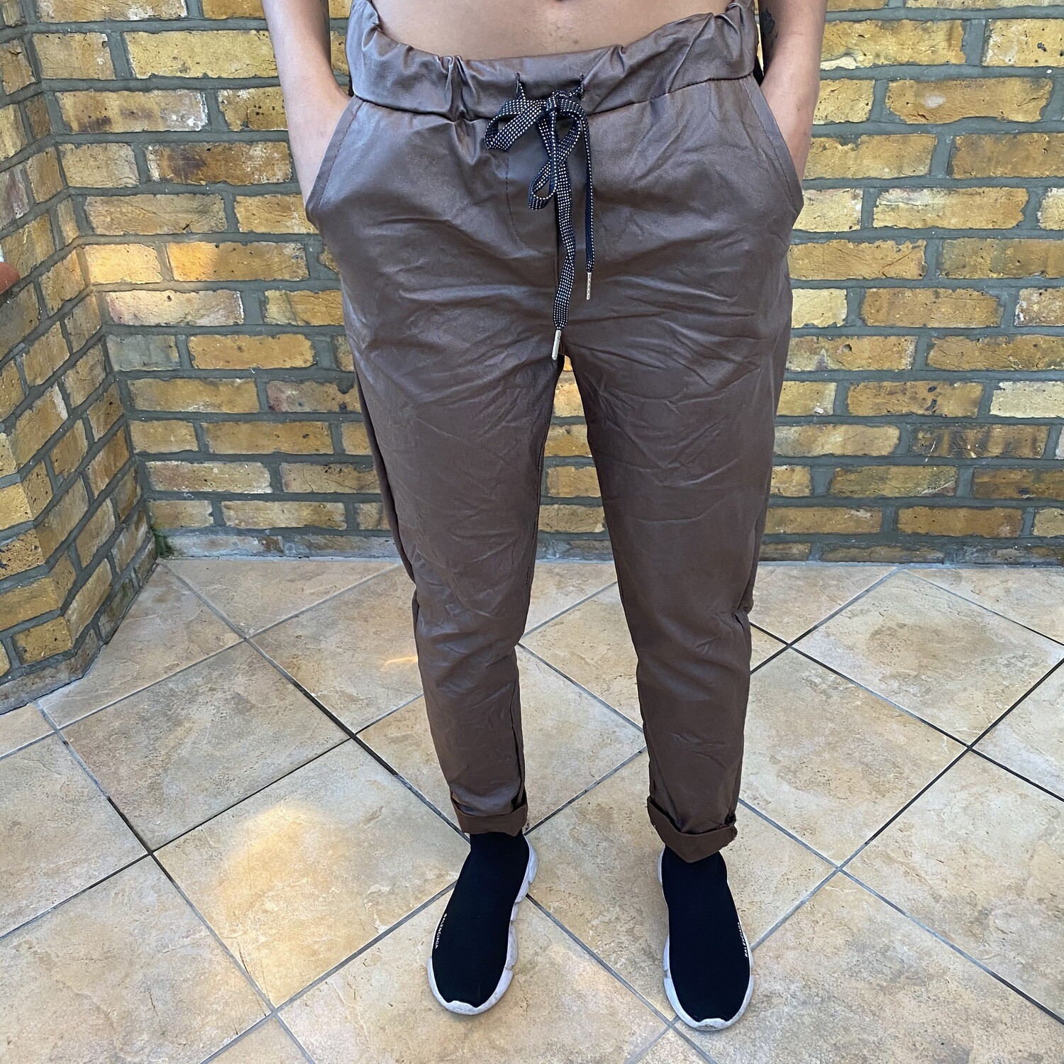 Mocha Leather Look Magic Trousers