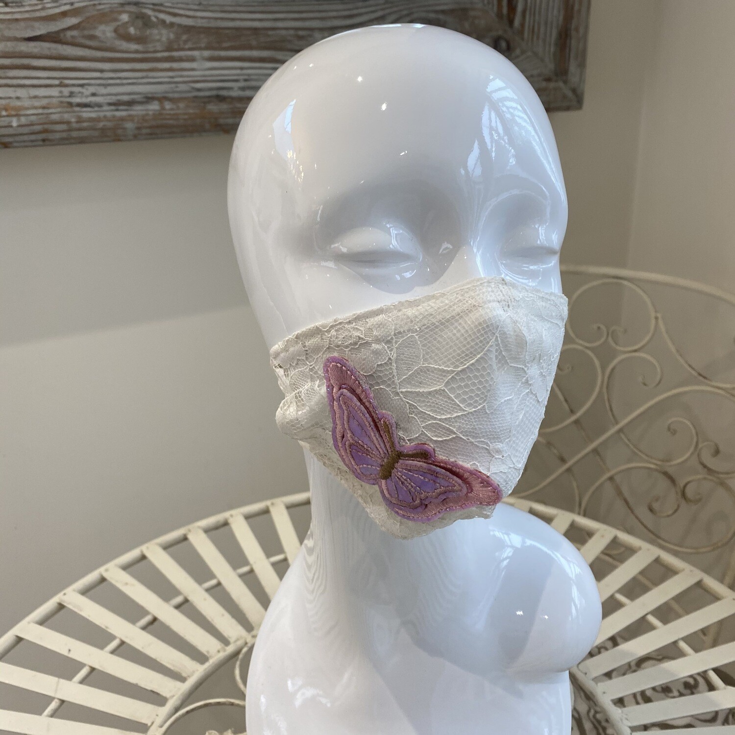 White Lace Face Covering Mask (butterfly )