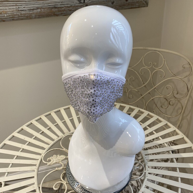 White Face Covering Mask (white crystal )