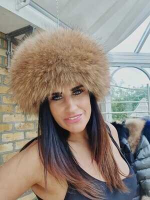 Leather & Racoon Hat (natural) 90180