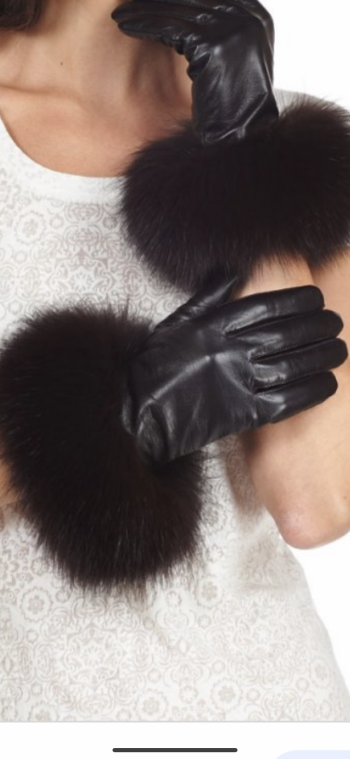 Leather &amp; Fox Fur Gloves (black)
