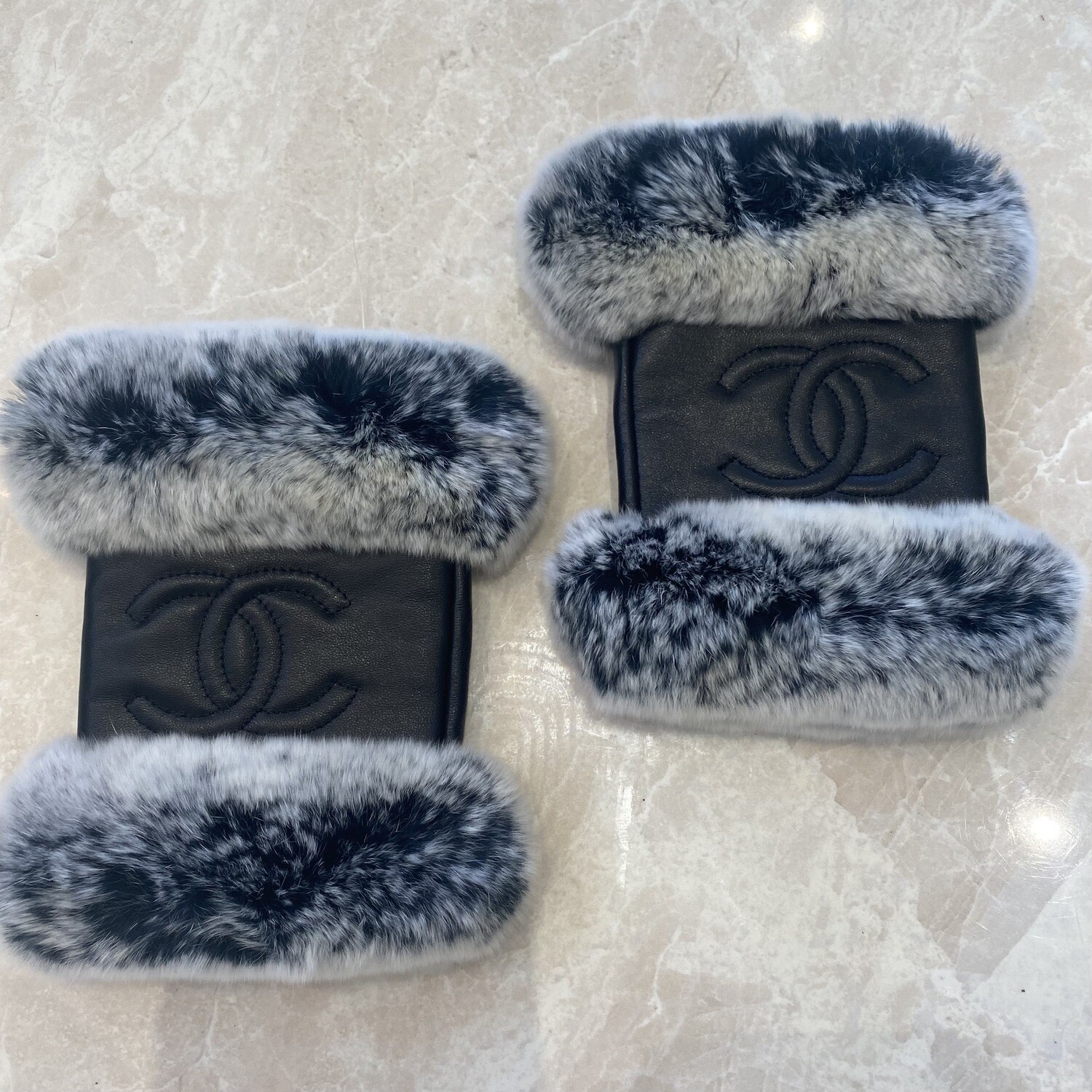 Chanel Inspired Fingerless Leather &amp; Fox Fur Gloves
