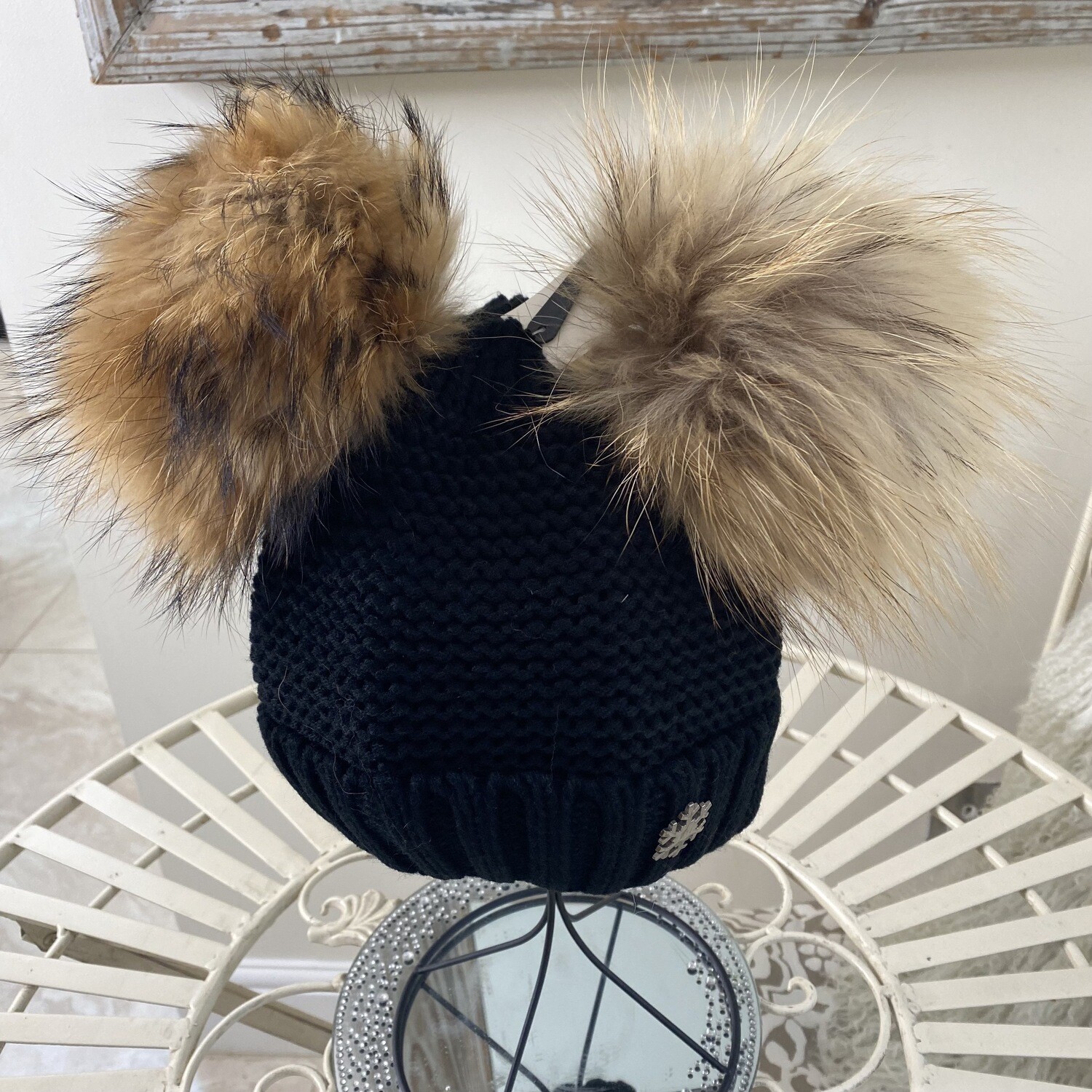 Black Double Pom Pom Hat