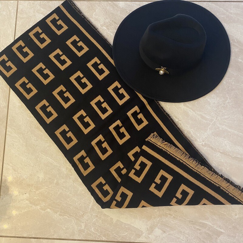 Gucci Inspired Scarf (black &amp; beige)
