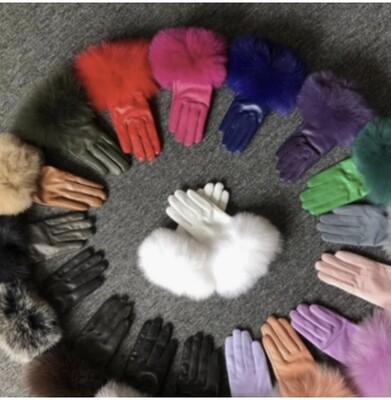 Leather &amp; Fox Fur Gloves &amp; Wrist Cuffs