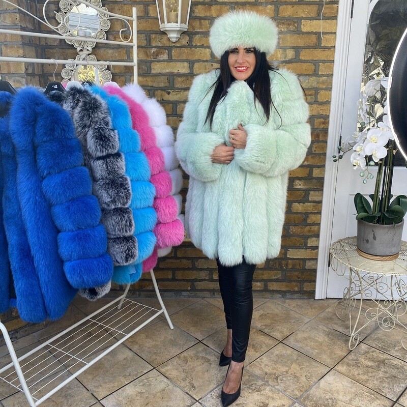 Luxury Fox Fur Coat (mint green)
