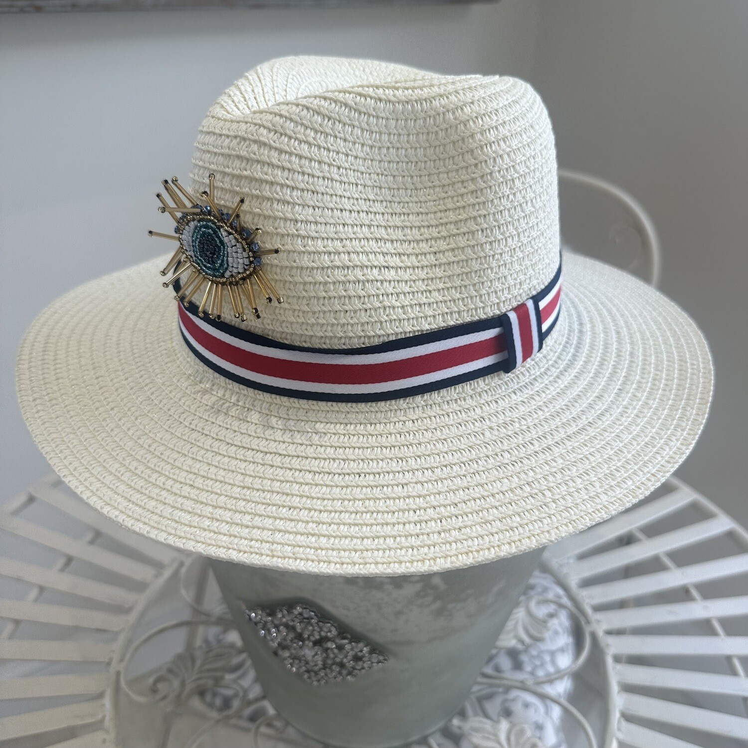 Cream Stripe Fedora