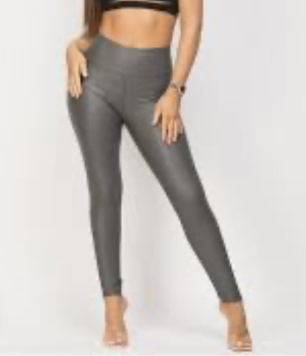 Grey Leather Look Leggings
