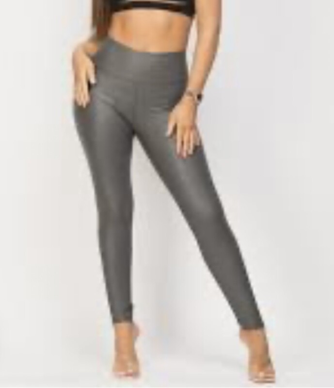Grey Leather Look Leggings