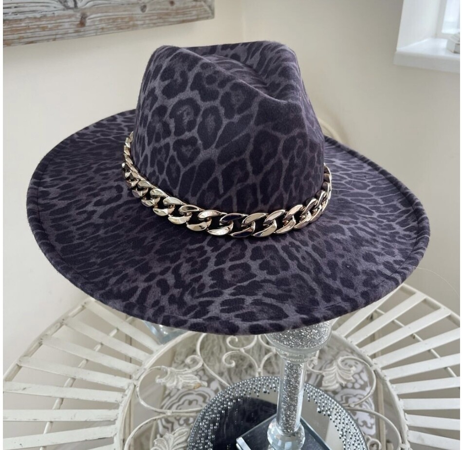Grey Leopard Print Fedora