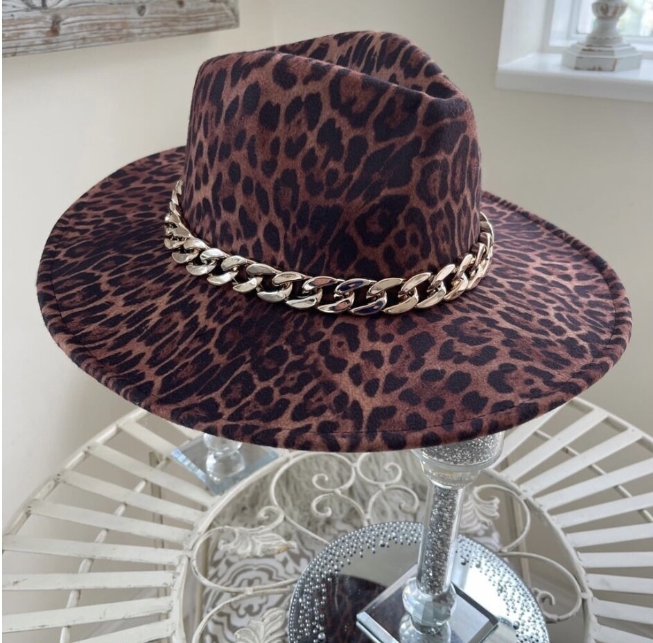 Brown Leopard Print Fedora