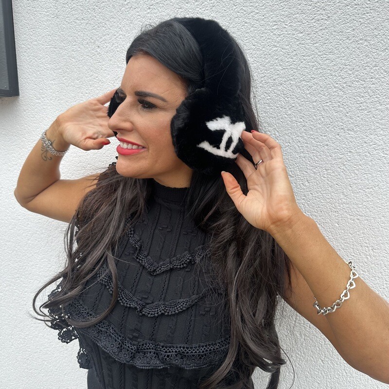 Fur Ear Muffs (black &amp; white)