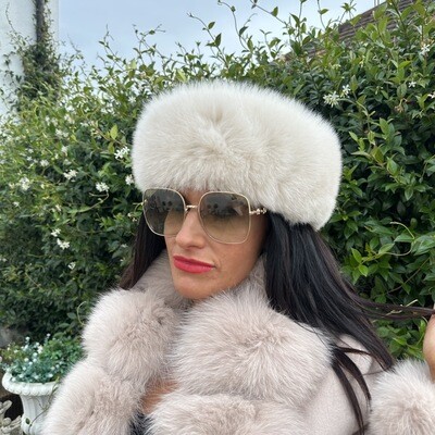 Cream Fox Fur Headband G335