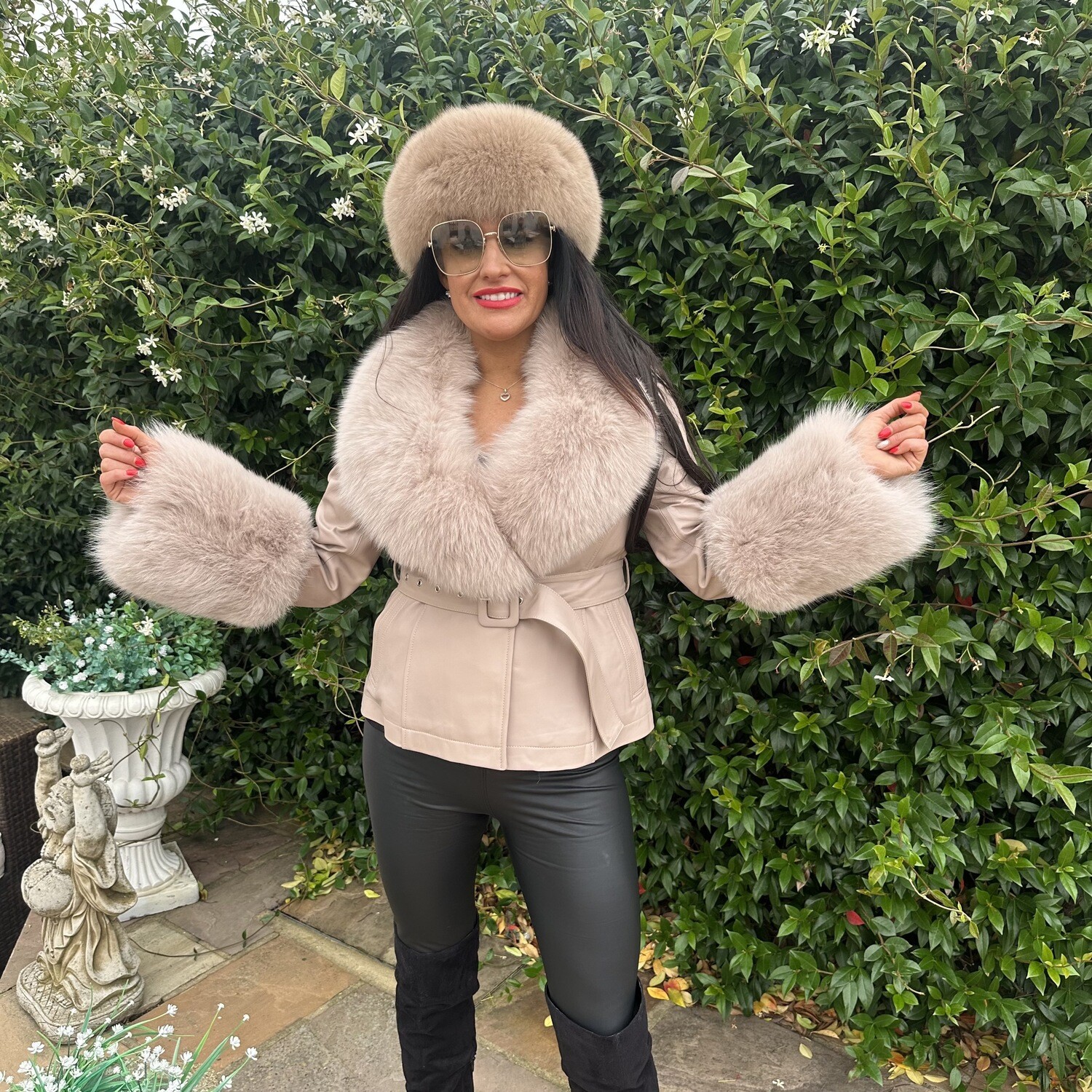 Leather &amp; Fox Fur Jacket (beige)