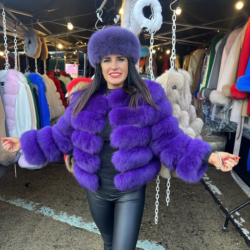 Classic 5 Row Fox Fur Jacket (purple)