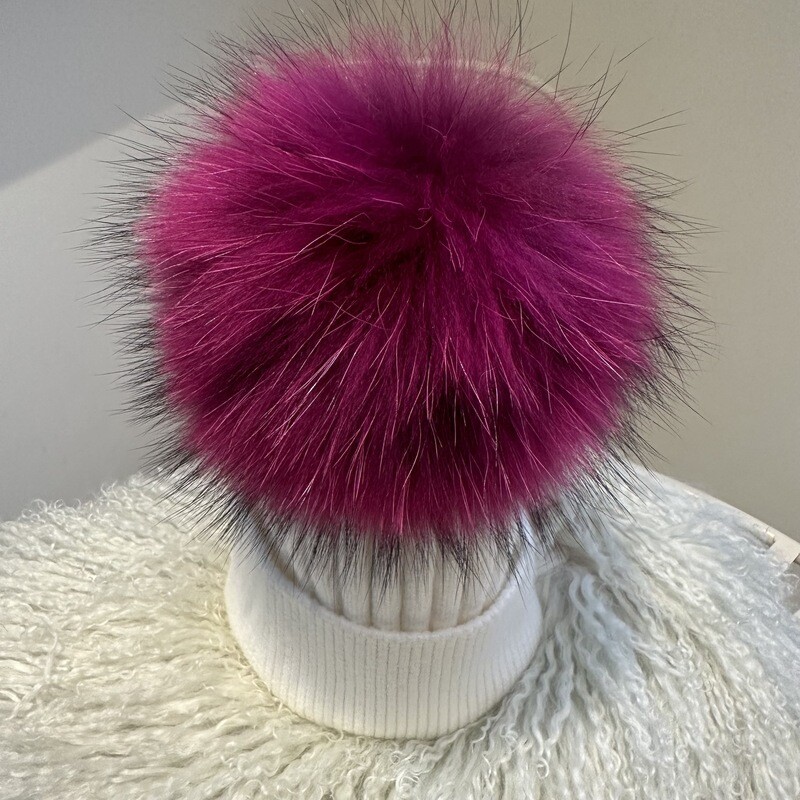 Extra Large Fur Pom Pom Hat (winter white/fuchsia)