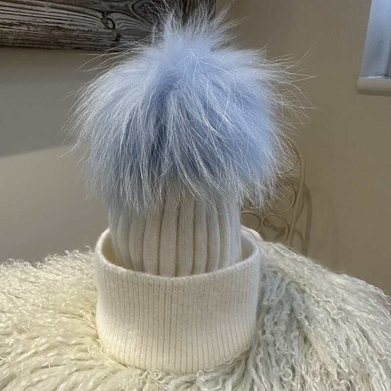 Extra Large Fur Pom Pom (winter white/baby blue)