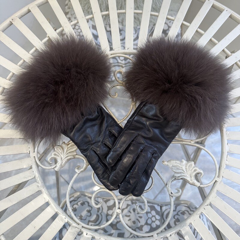 Leather &amp; Fox Fur Gloves (black/chocolate)