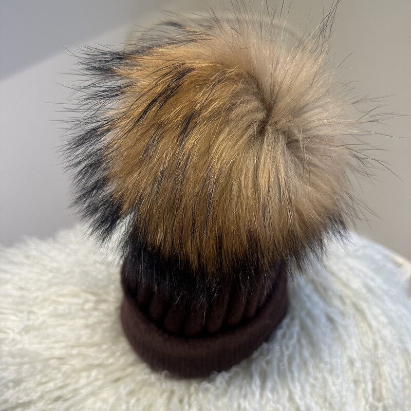Extra Large Fur  Pom Pom Hat (chocolate/racoon)