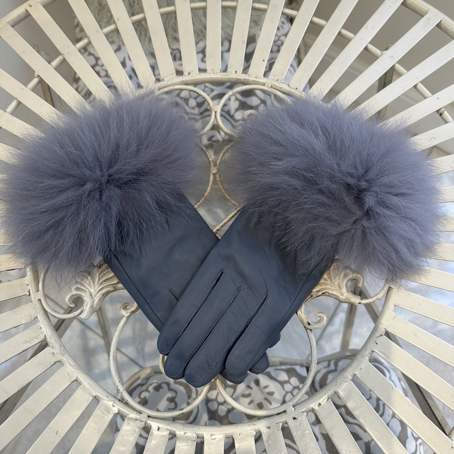 Leather &amp; Fox Fur Gloves (grey)