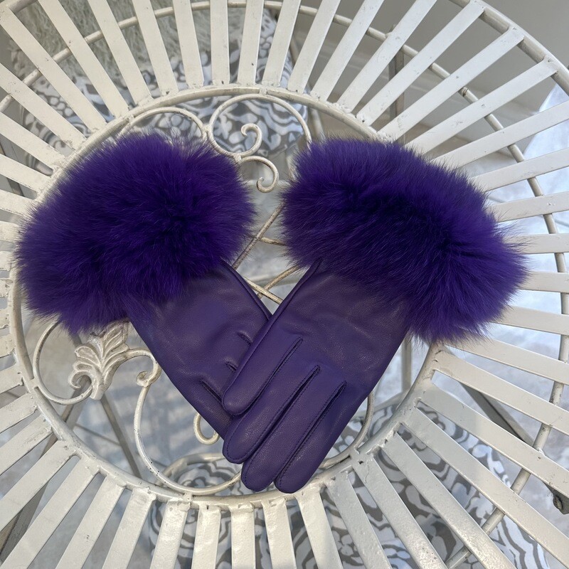 Leather &amp; Fox Fur Gloves (purple)