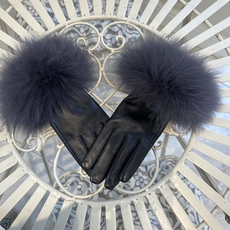 Leather &amp; Fox Fur  Gloves (grey)