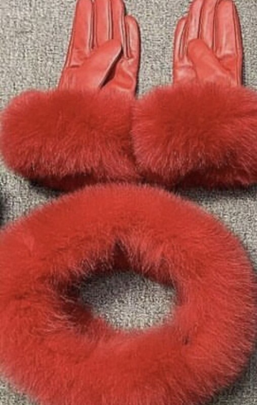 Fox Fur Headband &amp; Glove Set (red)