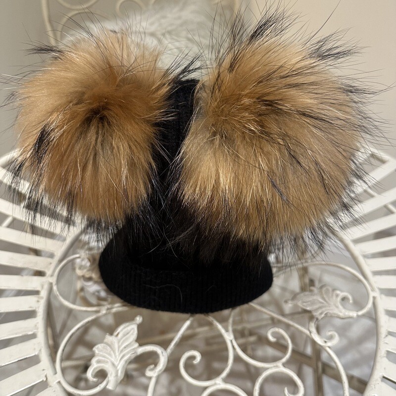 Extra Large Racoon Fur Double Pom Pom (black)