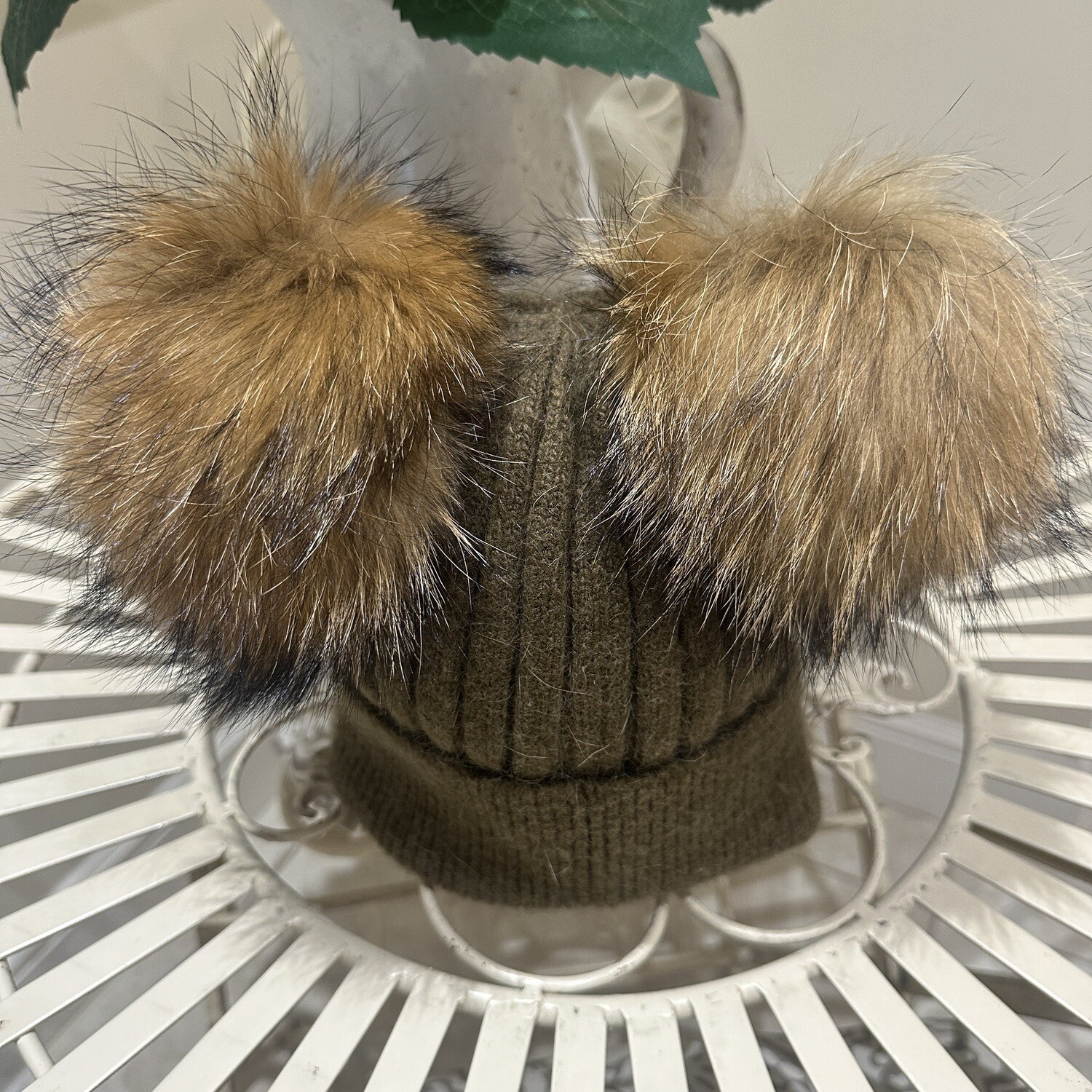 Khaki Extra Large Double Pom Pom Hat