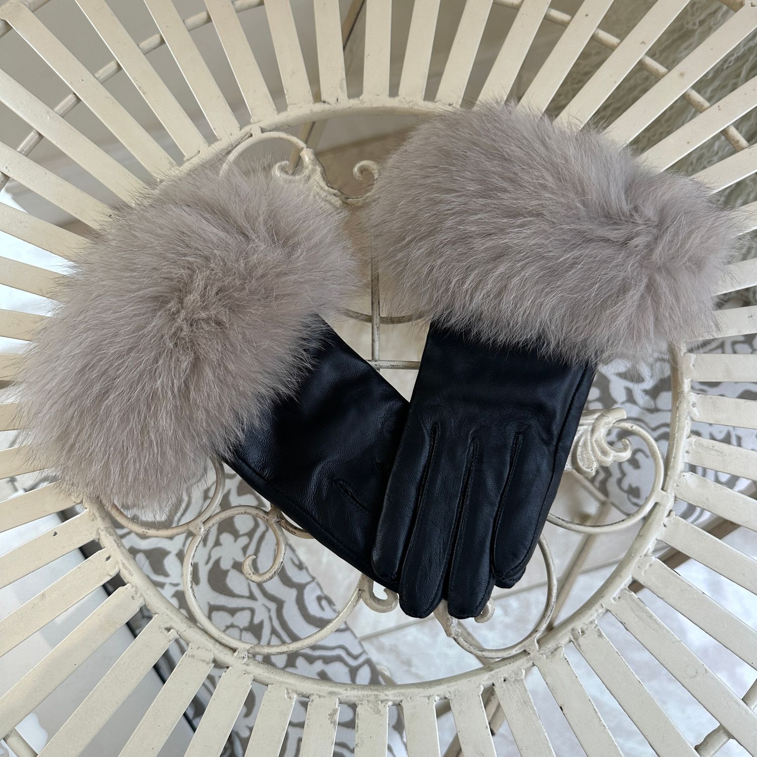 Leather &amp; Fox Fur Gloves (beige)