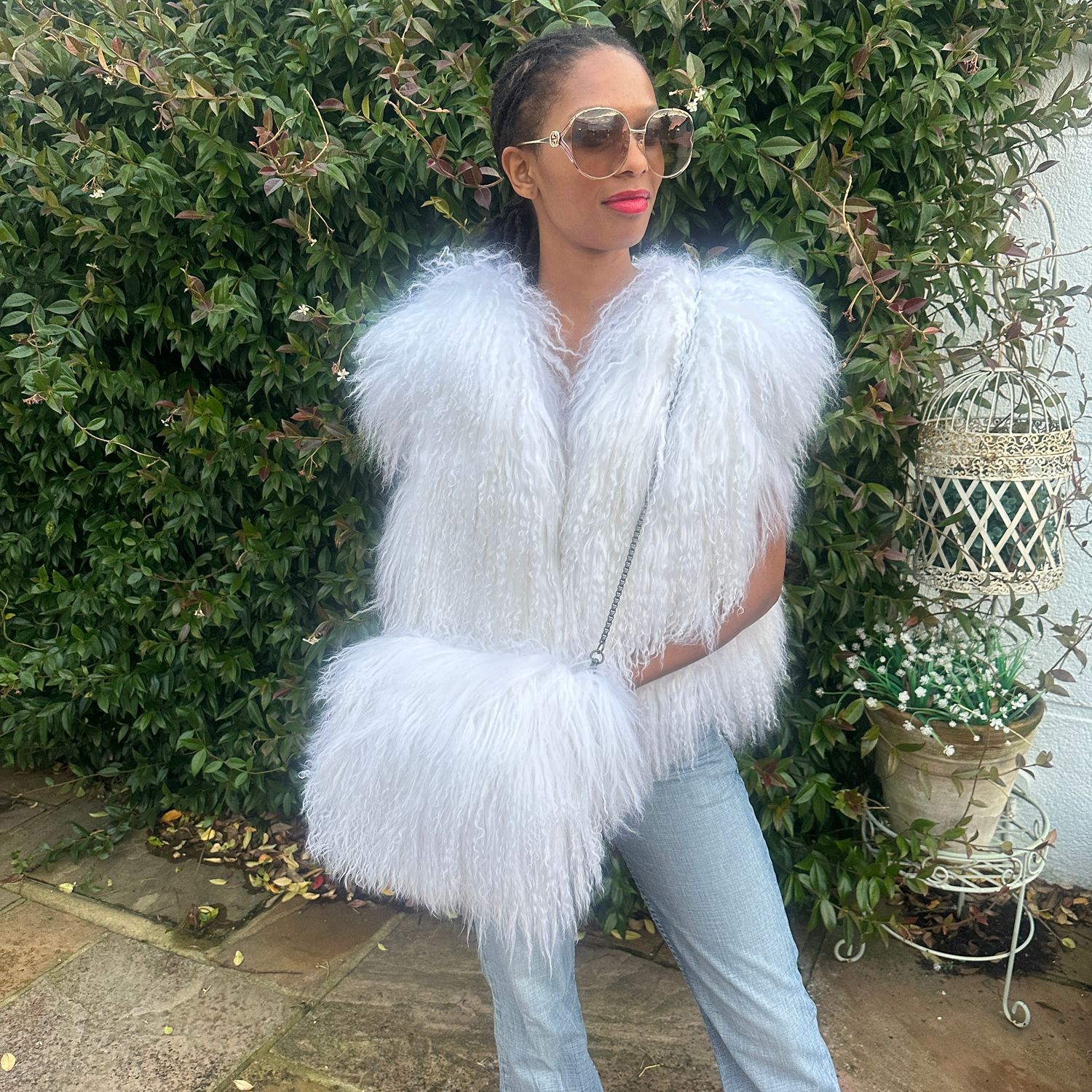 Jas Exclusive Fur &amp; Chain Bag (white)