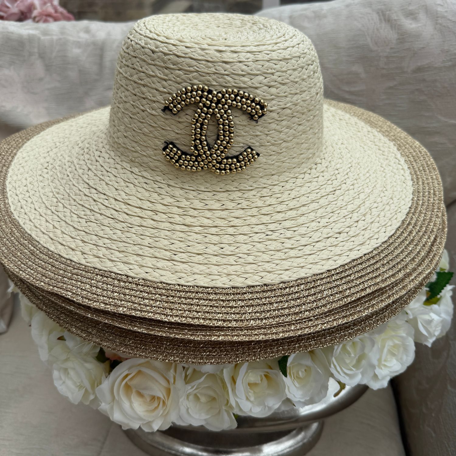 Cream &amp; Gold Sun Hat