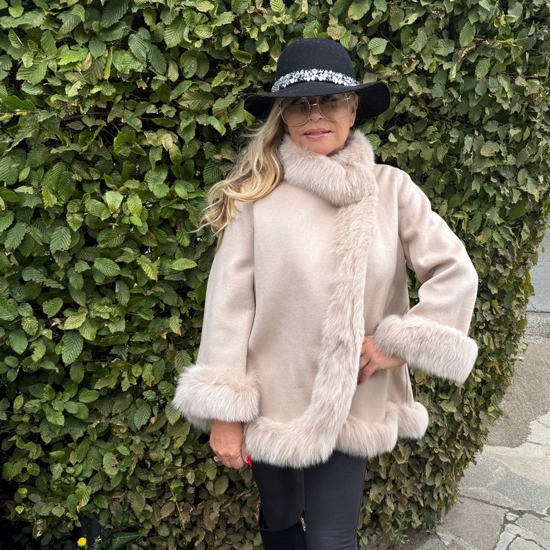 Cashmere &amp; Fox Fur Coat ( nude)