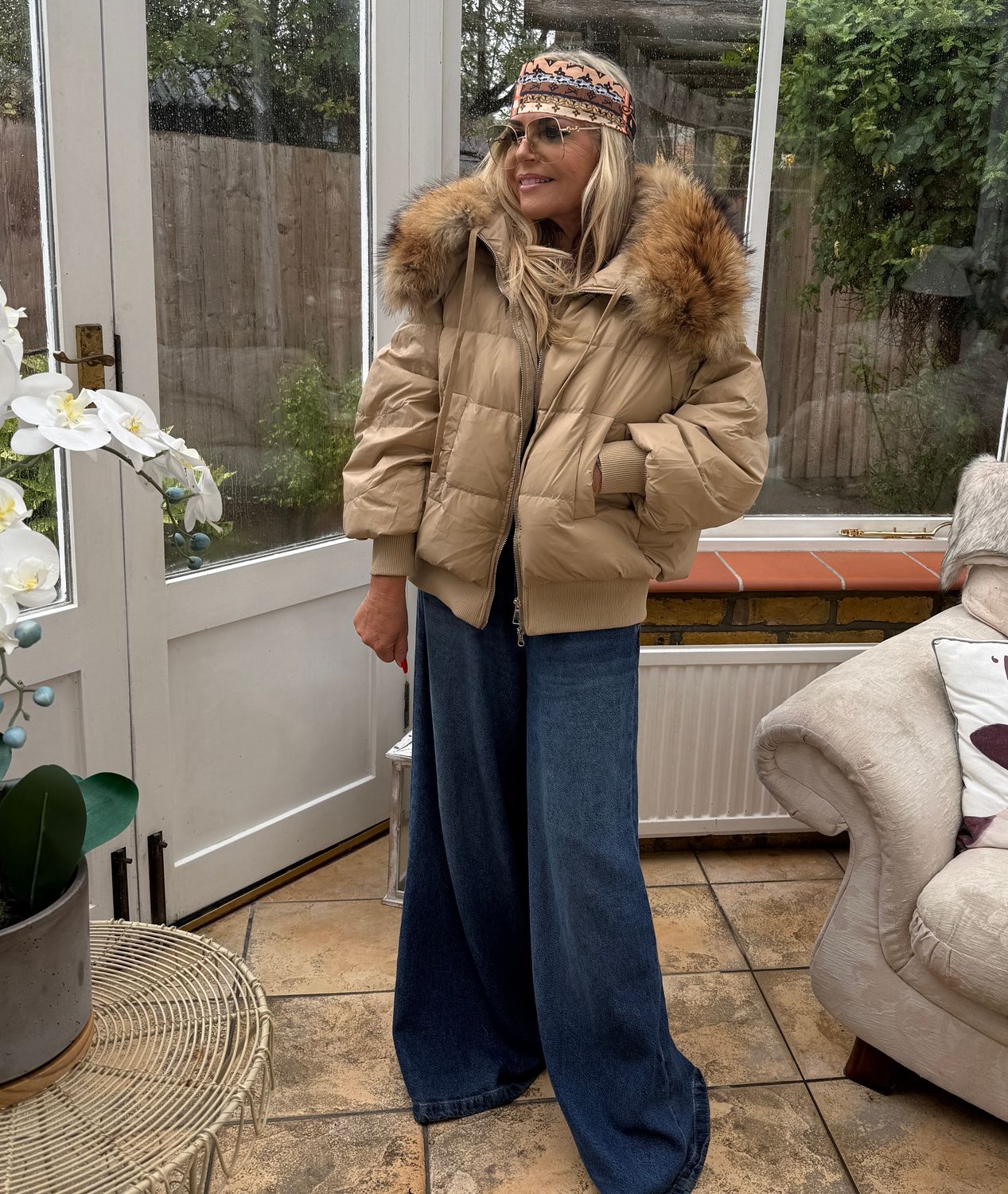 Duck Down &amp; Raccoon Fur Puffer Jacket (camel)