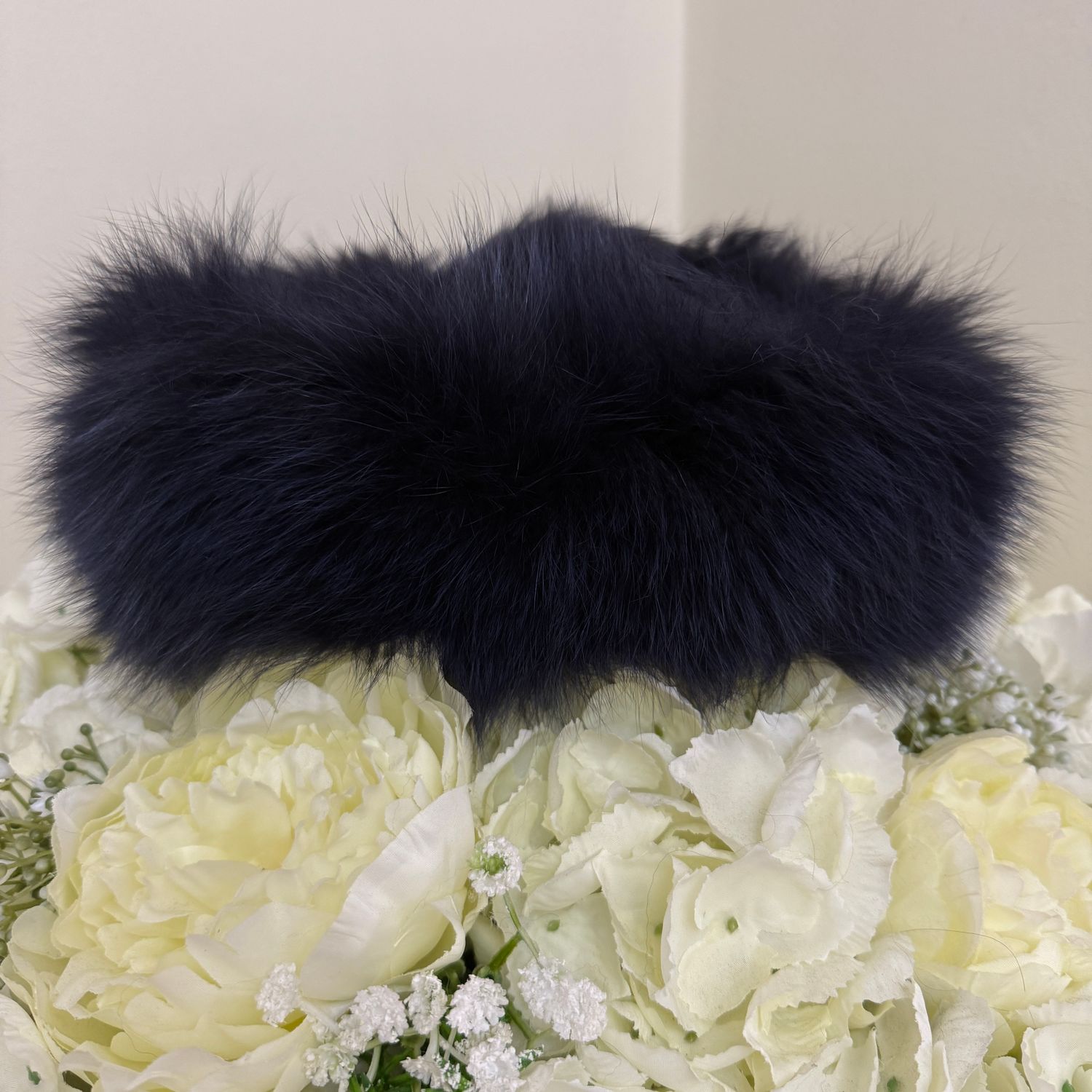 Navy Fox Fur Headband