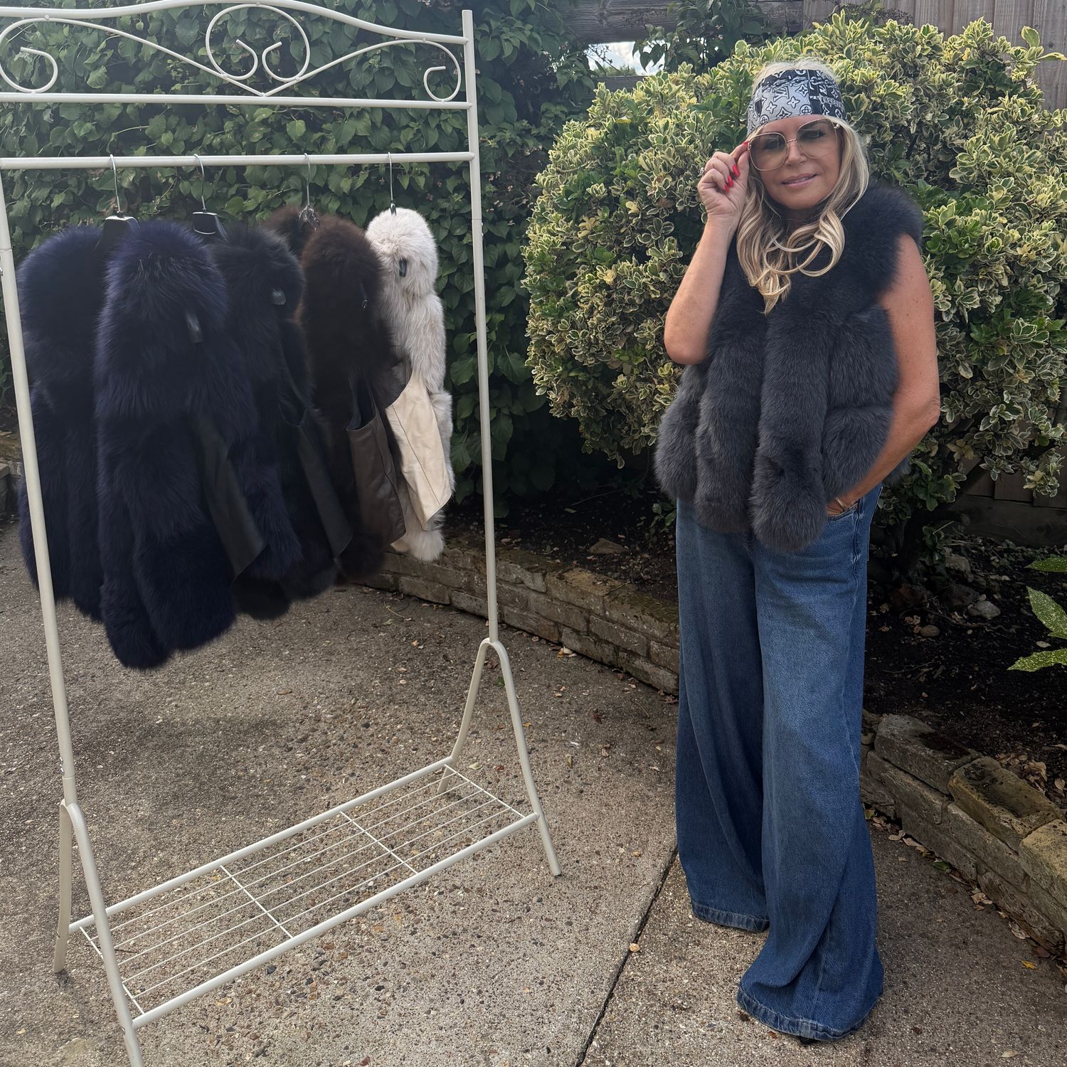 Fox Fur Gilet  ( dark grey)