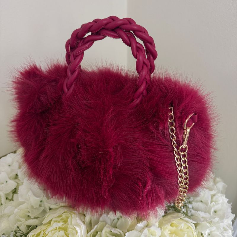 Faux Fur Bag (burgundy )