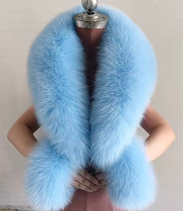 Long Fox Fur Collar &amp; Cuff ( blue)