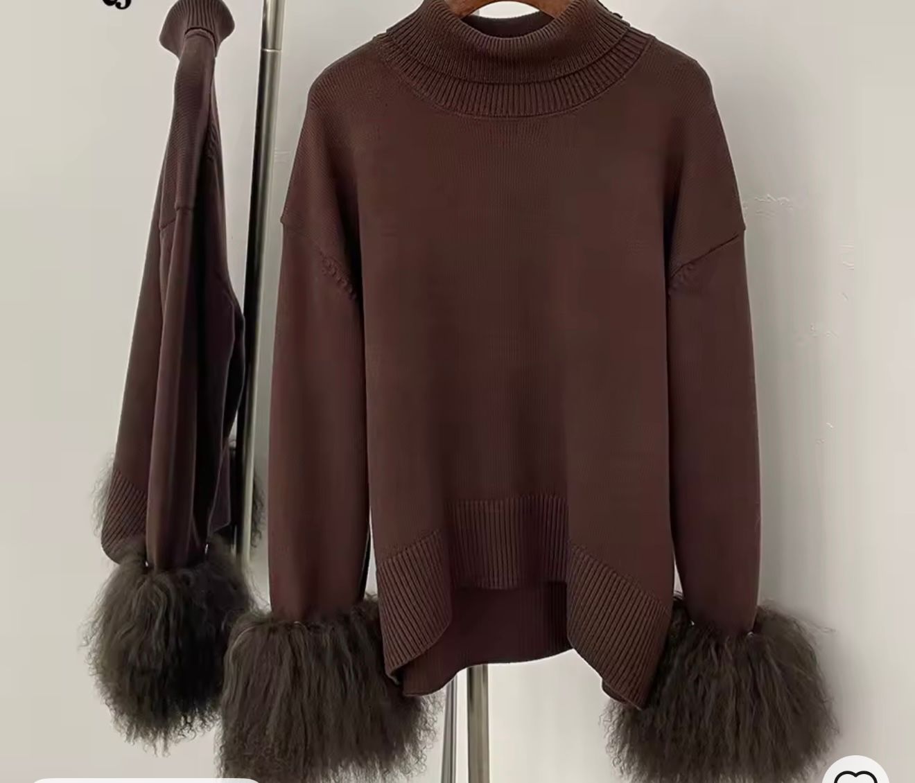 Mongolian Fur Soft Knit Jumper ( brown)