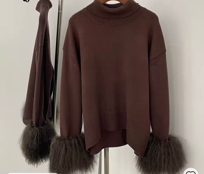 Mongolian Fur Soft Knit Jumper ( brown)