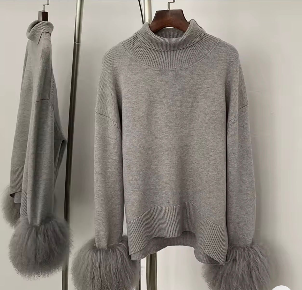 Mongolian Fur Soft Knit Jumper ( grey)