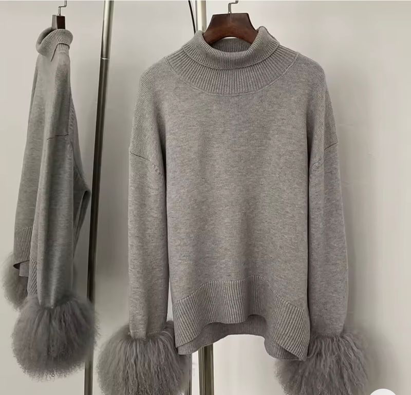 Mongolian Fur Soft Knit Jumper ( grey)