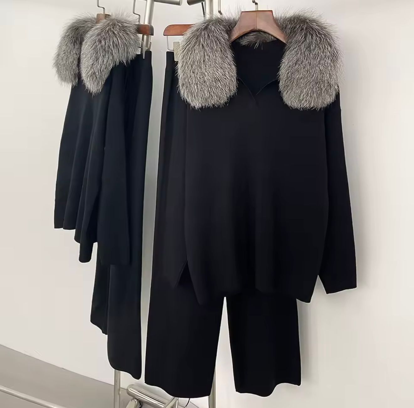 Silver Fox Collar Lounge Set (black)