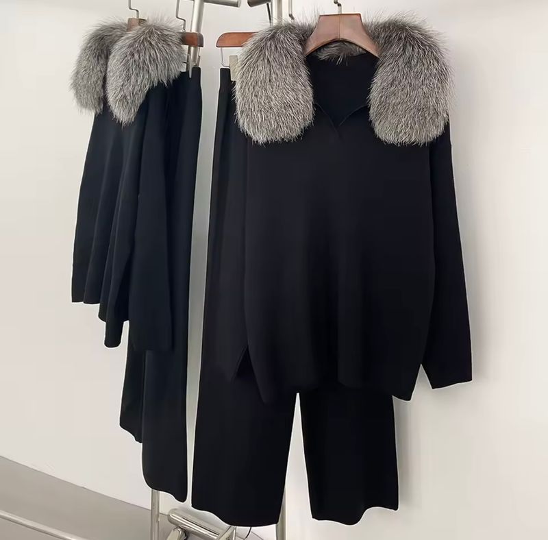 Silver Fox Collar Lounge Set (black)