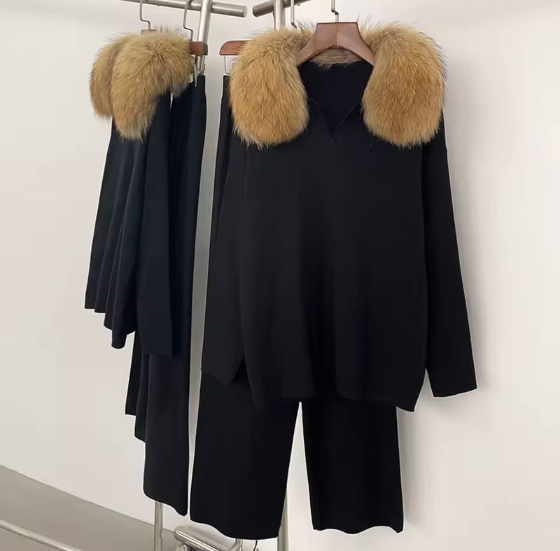 Raccoon Collar Lounge Set (black)