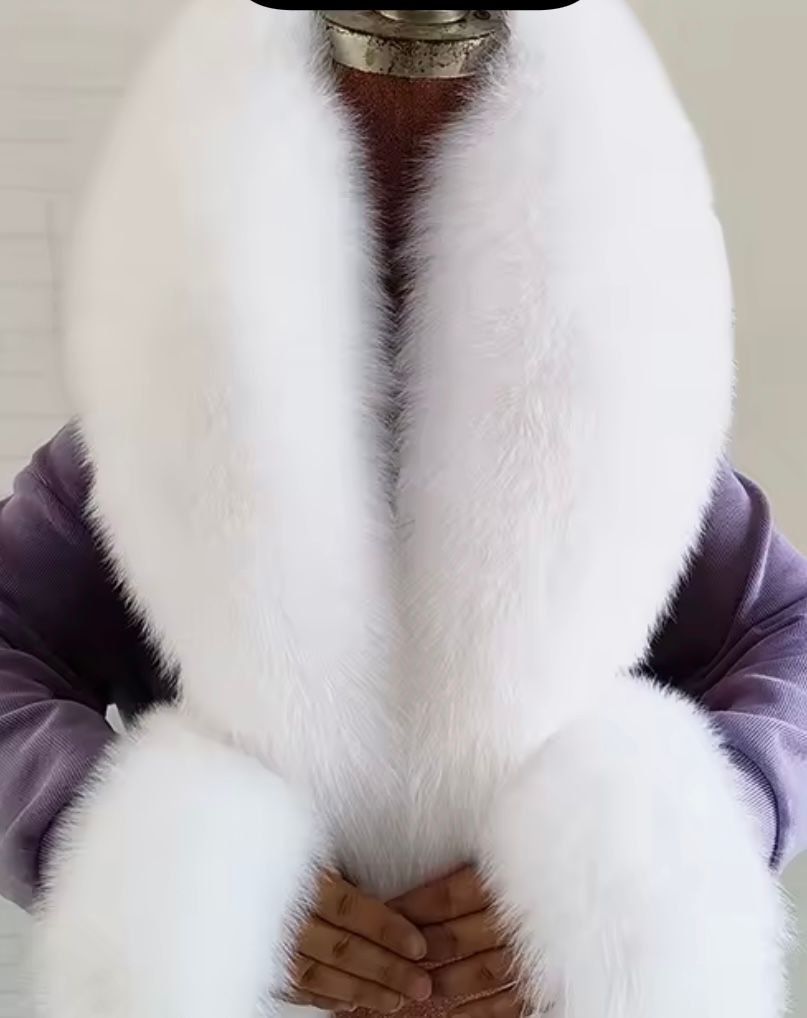 Long  Fox Fur Collar &amp; Cuff Set ( white)
