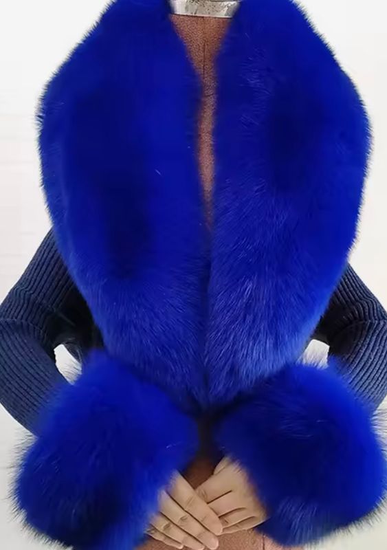 Short Fox Fur Collar &amp; Cuffs ( royal blue)