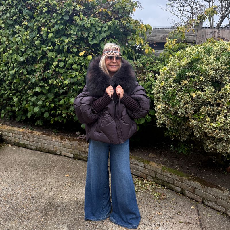 Batwing Down &amp; Racoon Fur Puffer Jacket (chocolate)